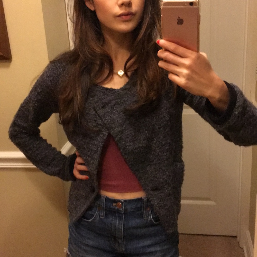 Free People gray knit button cardigan